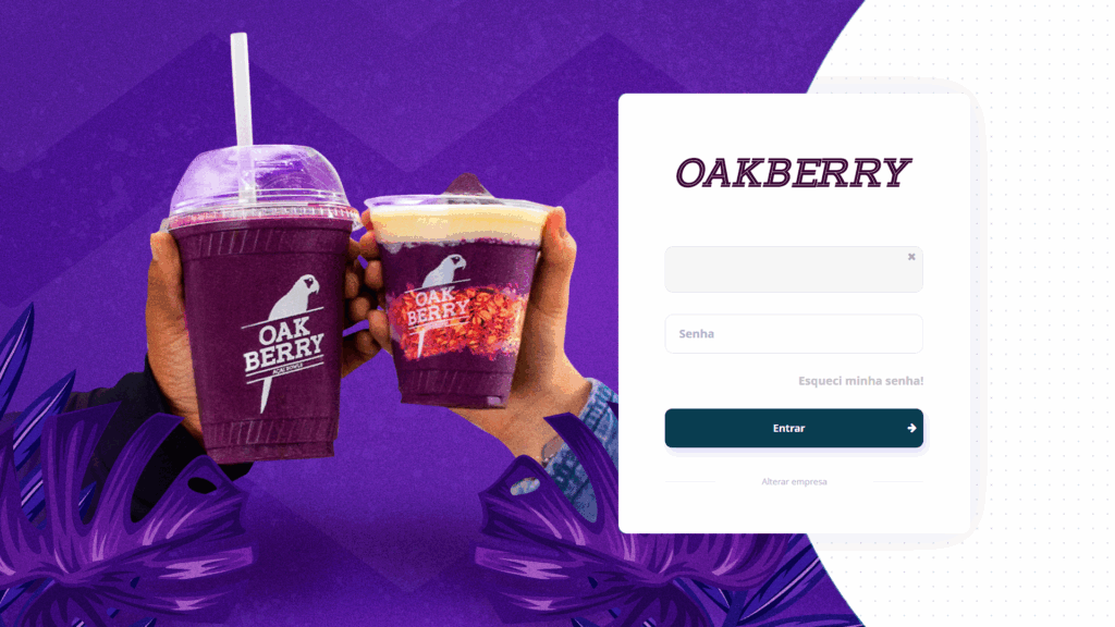 Painel de login da Oakberry, empresa de açaí. Foi feito por Voorus, empresa de design por assinatura