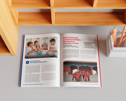 Miolo de Revista The Bear, da empresa Maple Bear, feita por Voorus, empresa de design por assinatura